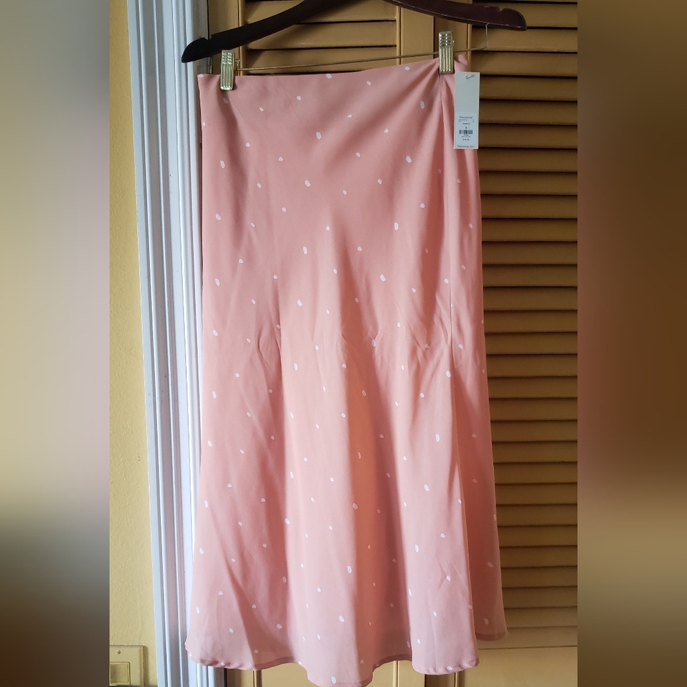 Francesca's Skirt Womens Small Maxi Skirt Long Length Pink w/ White Dots (S)
